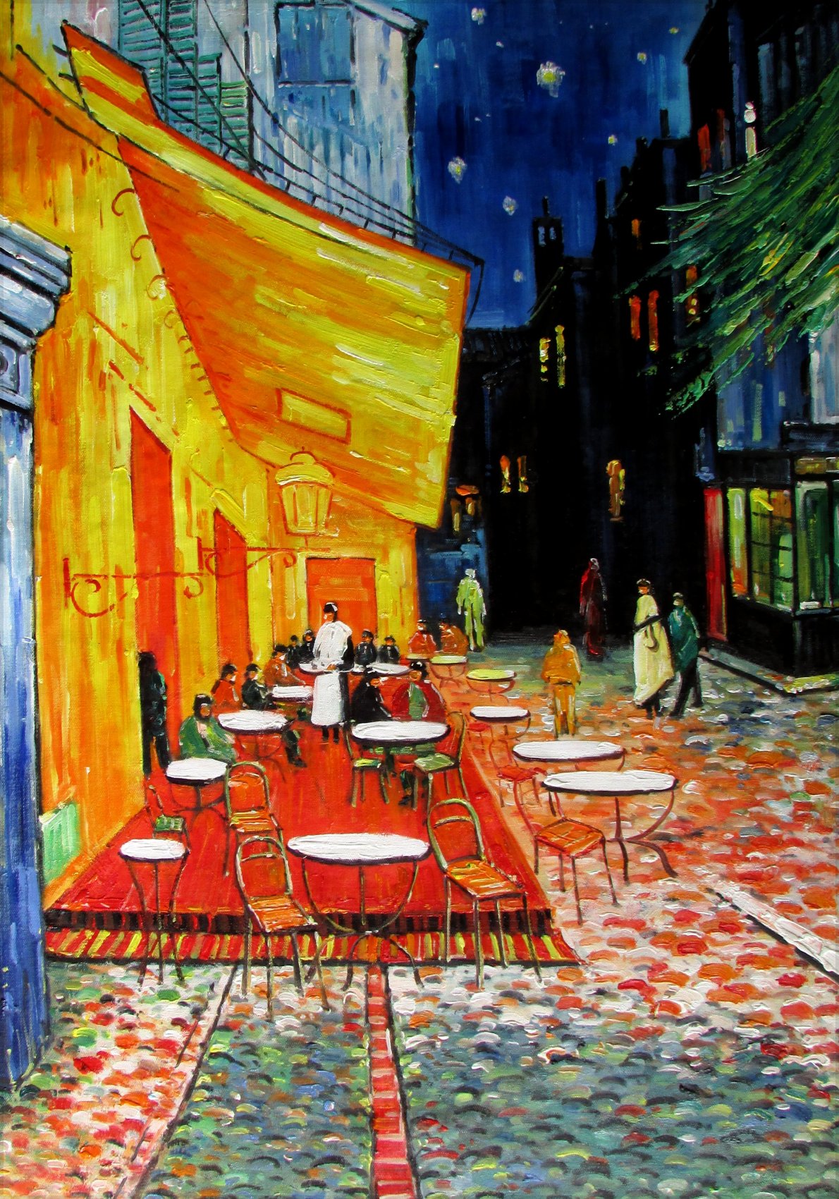 Colorful cafe shop at night painting